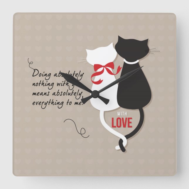 Cats in Love Square Wall Clock (Front)