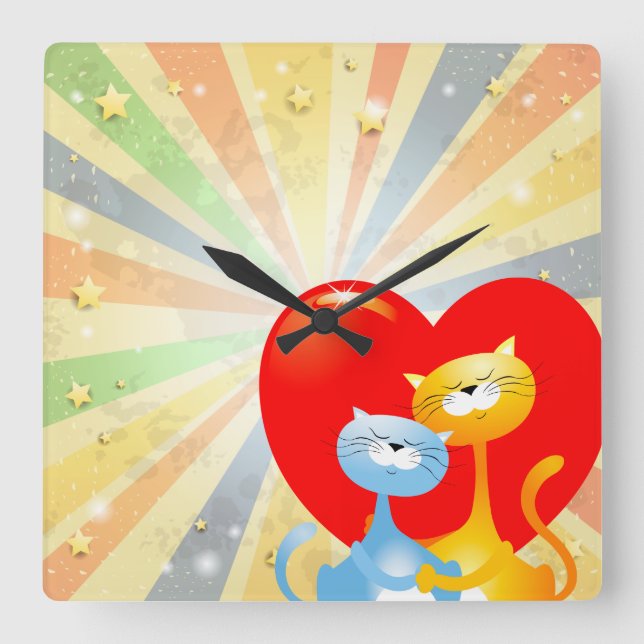 Cats in Love Square Wall Clock (Front)