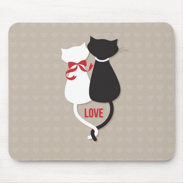 Cats in Love Surrounded by Hearts Mouse Pad (Front)