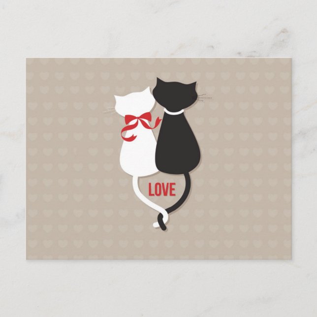 Cats in Love Surrounded by Hearts Postcard (Front)