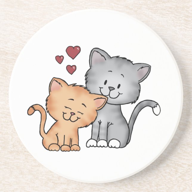 Cats in Love - Valentines Day Gift Coaster (Front)