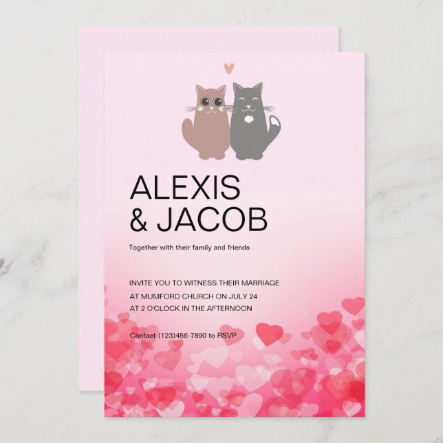Cats in Love Wedding Invitation (Front/Back)