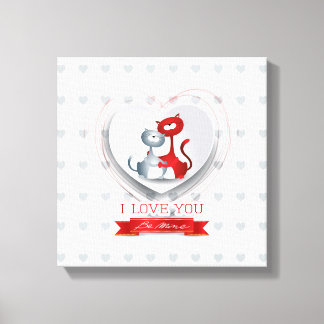 Cats in Love with Heart Canvas Print