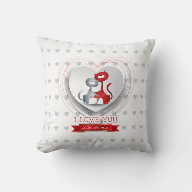 Cats in Love with Heart Cushion (Front)