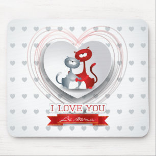 Cats in Love with Heart Mouse Pad