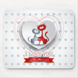 Cats in Love with Heart Mouse Pad