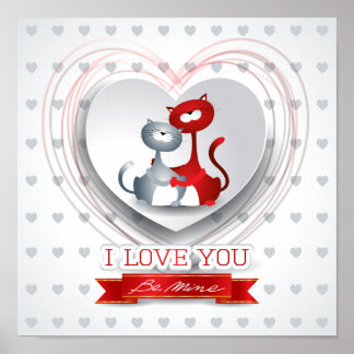 Cats in Love with Heart Poster