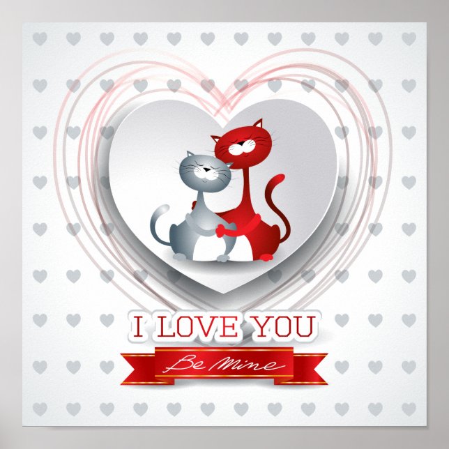 Cats in Love with Heart Poster (Front)