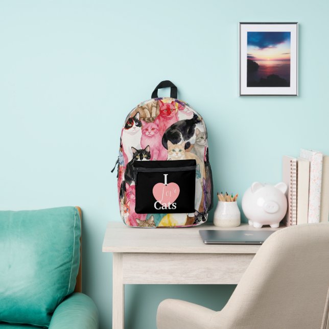 Cats in Multicolour Printed Backpack (Insitu)