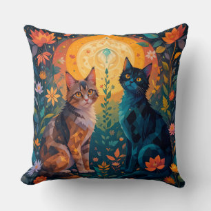 Cats In Nature Geometric Scene 🐱 Cushion