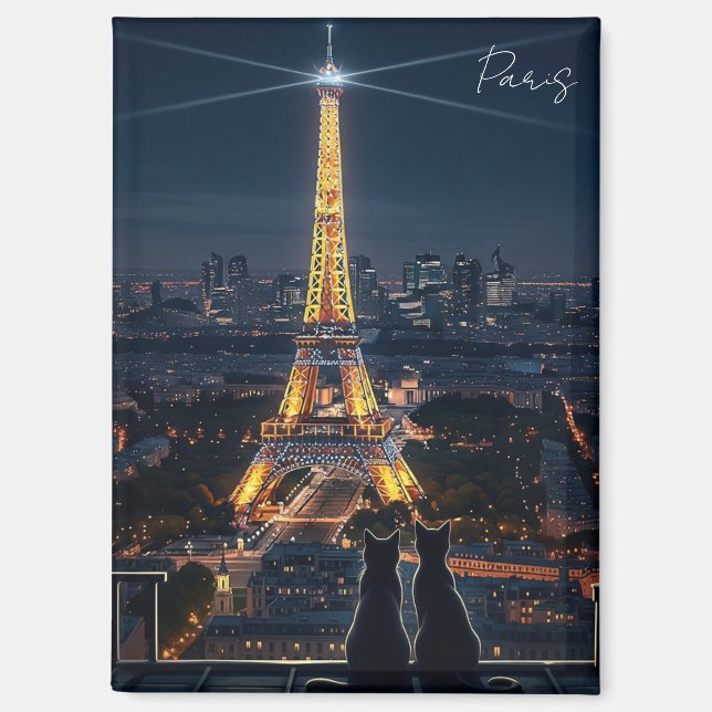 Cats in Paris Eiffel Tower at Night Magnet (Front)
