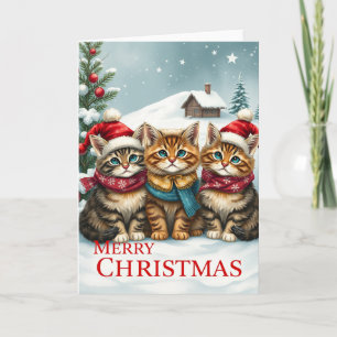 Cats in Preppy Winter Attire and Hats Christmas Card