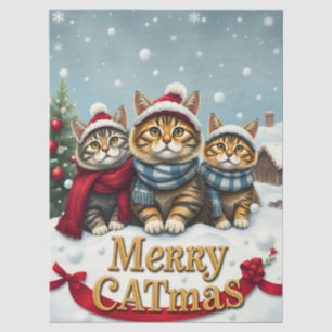 Cats in Preppy Winter Attire and Hats Christmas Tissue Paper