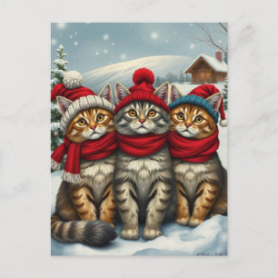 Cats in Preppy Winter Attire and Hats Winter Holiday Postcard
