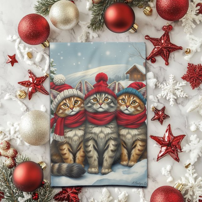 Cats in Preppy Winter Attire and Hats Winter Tea Towel (Creator Uploaded)