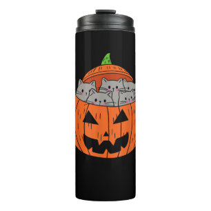 Cats in Pumpkin Carved Jack O Lantern Cat Costume Thermal Tumbler