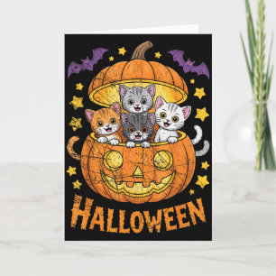 Cats In Pumpkin Cute Halloween Kitties Funny Card