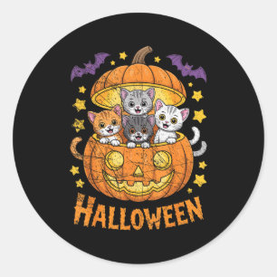 Cats In Pumpkin Cute Halloween Kitties Funny  Classic Round Sticker