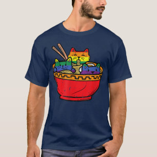 Cats in Ramen Anime Food LGBTQ Rainbow Flag Gay Pr T-Shirt