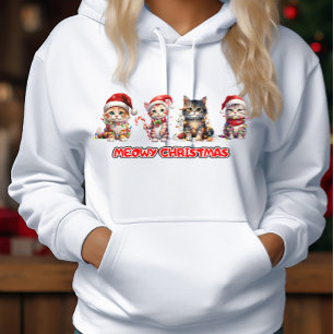 Cats in Santa Hats and Lights Meowy Christmas Hoodie