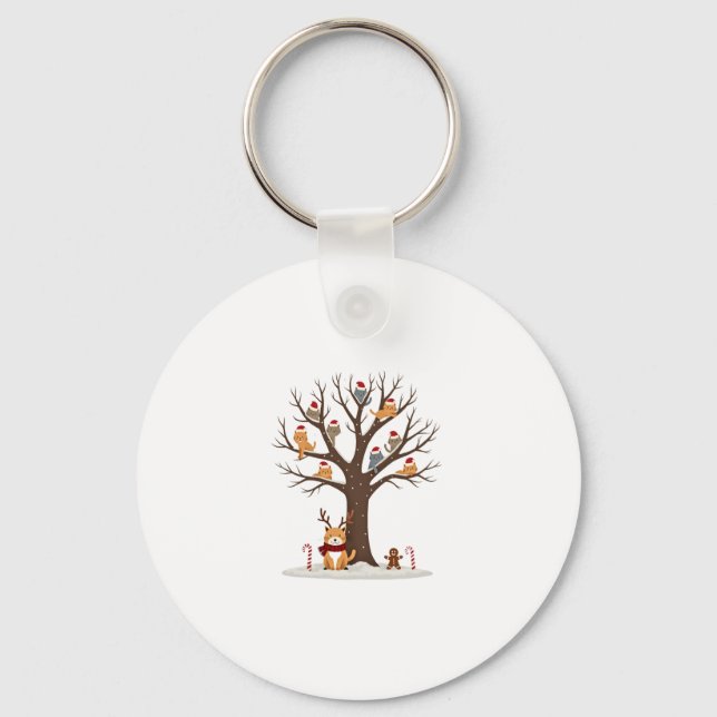 Cats In Snow Tree Winter Christmas Santa Hat X-mas Key Ring (Front)