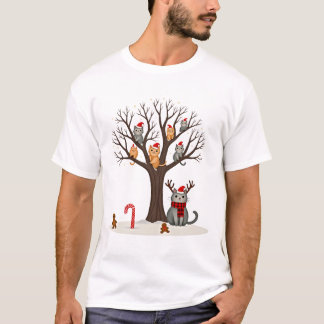 Cats In Snow Tree Winter Christmas Santa Hat X-mas T-Shirt