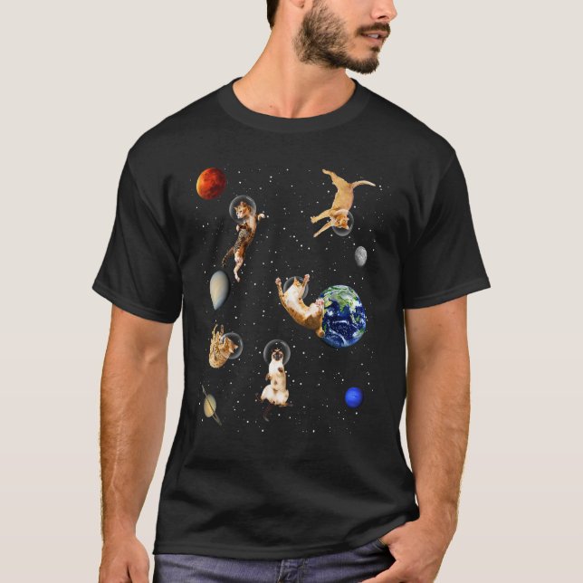 Cats In Space Kitten Outerspace Galaxy  Cat T-Shirt (Front)