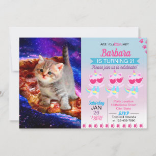 Cats in space pizza invitation