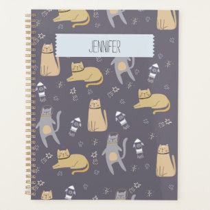Cats in Space Seamless Pattern Custom Name Planner