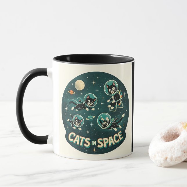 Cats in space UFO funny humor kitty Mug (With Donut)
