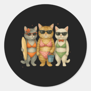 Cats In Sunglasses Beach Adventure Classic Round Sticker