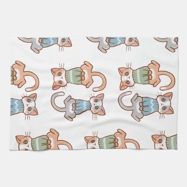Cats in Sweaters Autumn Kitties Cute Kawaii Animal Tea Towel (Horizontal)