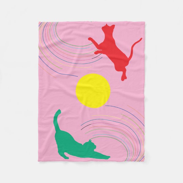 Cats in Swirls of Color on Pink Fleece Blanket (Front)