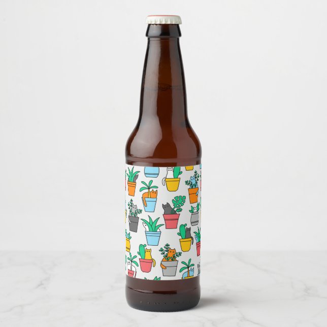 Cats in the flowerpots beer bottle label (Front)