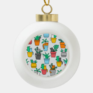 Cats in the flowerpots ceramic ball christmas ornament