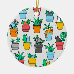 Cats in the flowerpots ceramic tree decoration