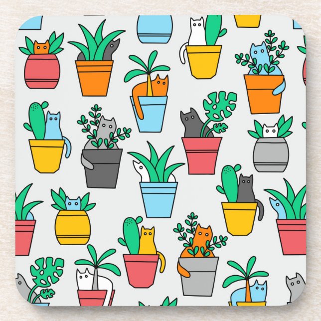 Cats in the flowerpots coaster (Front)