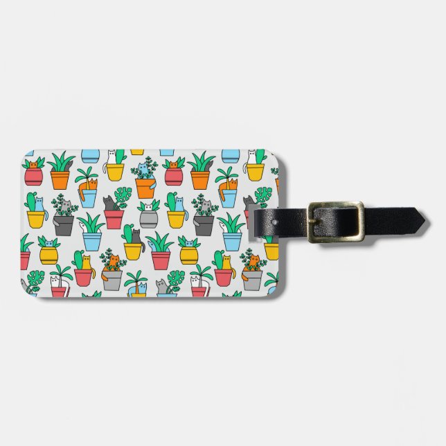 Cats in the flowerpots luggage tag (Front Horizontal)