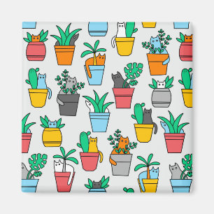 Cats in the flowerpots magnet