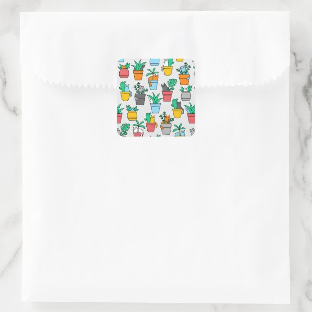 Cats in the flowerpots square sticker (Bag)