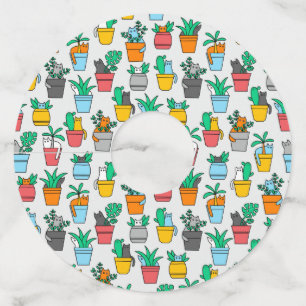 Cats in the flowerpots wine glass tag