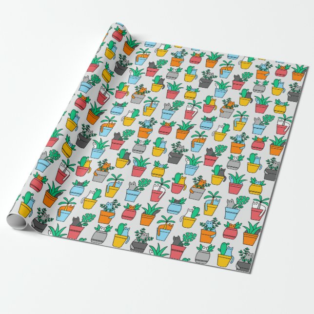 Cats in the flowerpots wrapping paper (Unrolled)