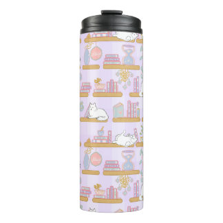 Cats In the Library Thermal Tumbler Girly Purple