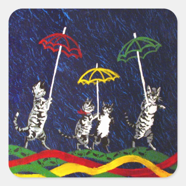 Cats in the Rain Square Sticker (Front)