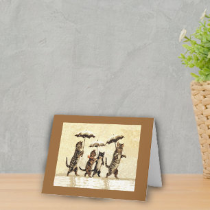 Cats in the Snow With Umbrellas Note Card