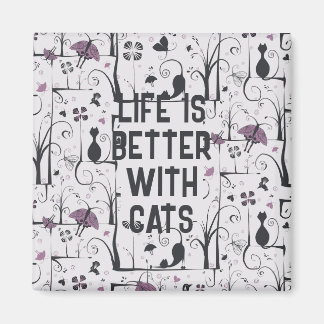 Cats in Trees Cute Silhouette Pattern Personalise Magnet