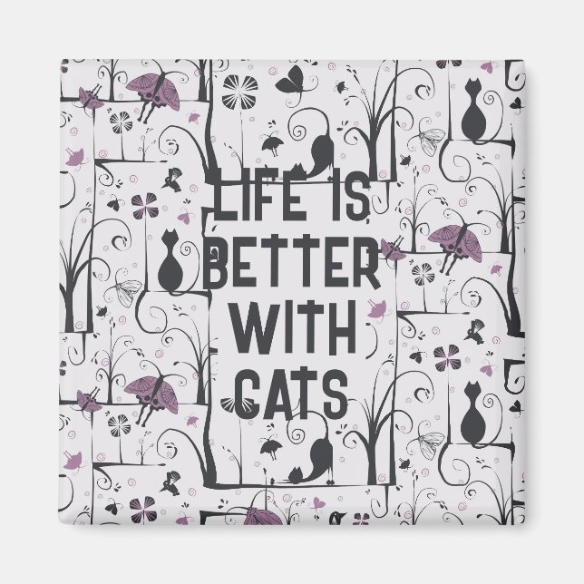 Cats in Trees Cute Silhouette Pattern Personalise Magnet (Front)