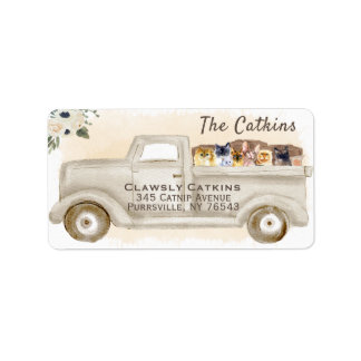 Cats in Truck with Boxes, Return Address Label