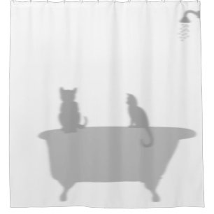 Cats In Tub Shower Silhouette Shadow Funny Curtain