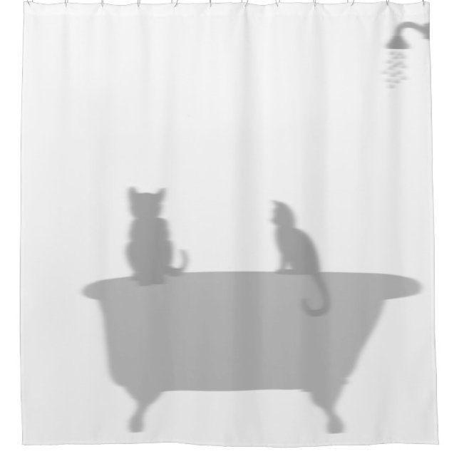 Cats In Tub Shower Silhouette Shadow Funny Shower Curtain (Front)